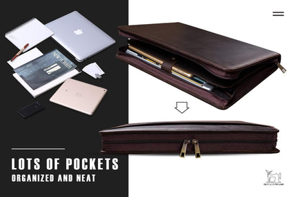 Personalized Leather Portfolio Padfolio for Men, Engraved Gifts for Father's Day for Husband from Wife, Customized Leather Gifts Present for Son/Dad, for Birthday, Dark Brown