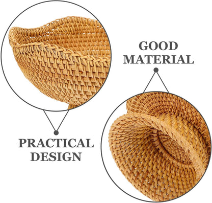 DOITOOL Rattan Fruit Bowl, Woven Footed Bowl Round Pedestal Plate Decorative Bowl for Table Centerpiece, 10 Inch Rattan Footed Bowl Woven Fruit Bowl for Kitchen Counter or Table Decorations