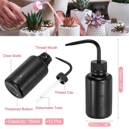 PATIKIL 12 Pcs Wash Bottle, 150ml 5oz Plastic Succulent Watering Bottle Eyelash Tattoo Rinse Washing for Plant Eyelash Extensions Irrigation Lab RV Gap Cleaning, Black