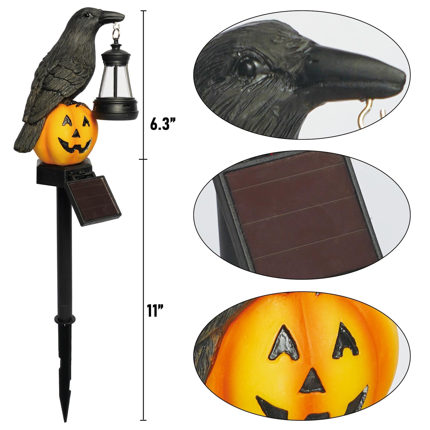 Dazzle Bright 2 Pack Halloween Crow Pathway Lights Outdoor, Solar Powered Resin Crow with Pumpkin Walkway Lights, Stake Light for Halloween Pathway Garden Lawn Yard Gifts Decoration