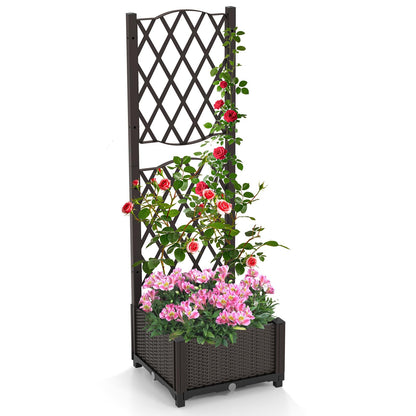 Giantex Raised Garden Bed with Trellis, Garden Planter for Vine Climbing Plant Vegetable Herb Flower, Outdoor Standing Garden Bed with Drainage Hole for Yard Balcony Entryway 16"x16"x 48"