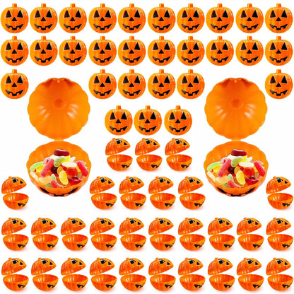 60PCS Halloween Pumpkin Containers Plastic pumpkin Bulk Orange halloween Buckets Halloween Eggs Candy Holder Mini pumpkins for Egg Hunt Treats