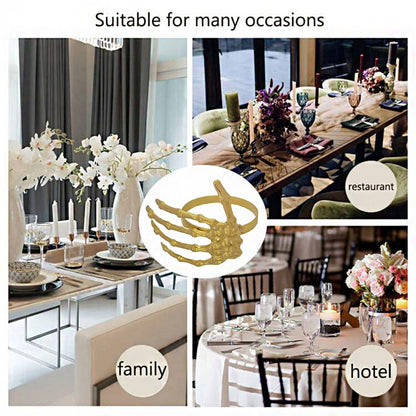 Skull Napkin Rings Set of 12, Gold Skeleton Claw Napkin Ring Metal Holder for Decorative Halloween Cloth Napkins, Home Birthday Daily Party Table Favors Supplies Bar Dinning Cloth Decor