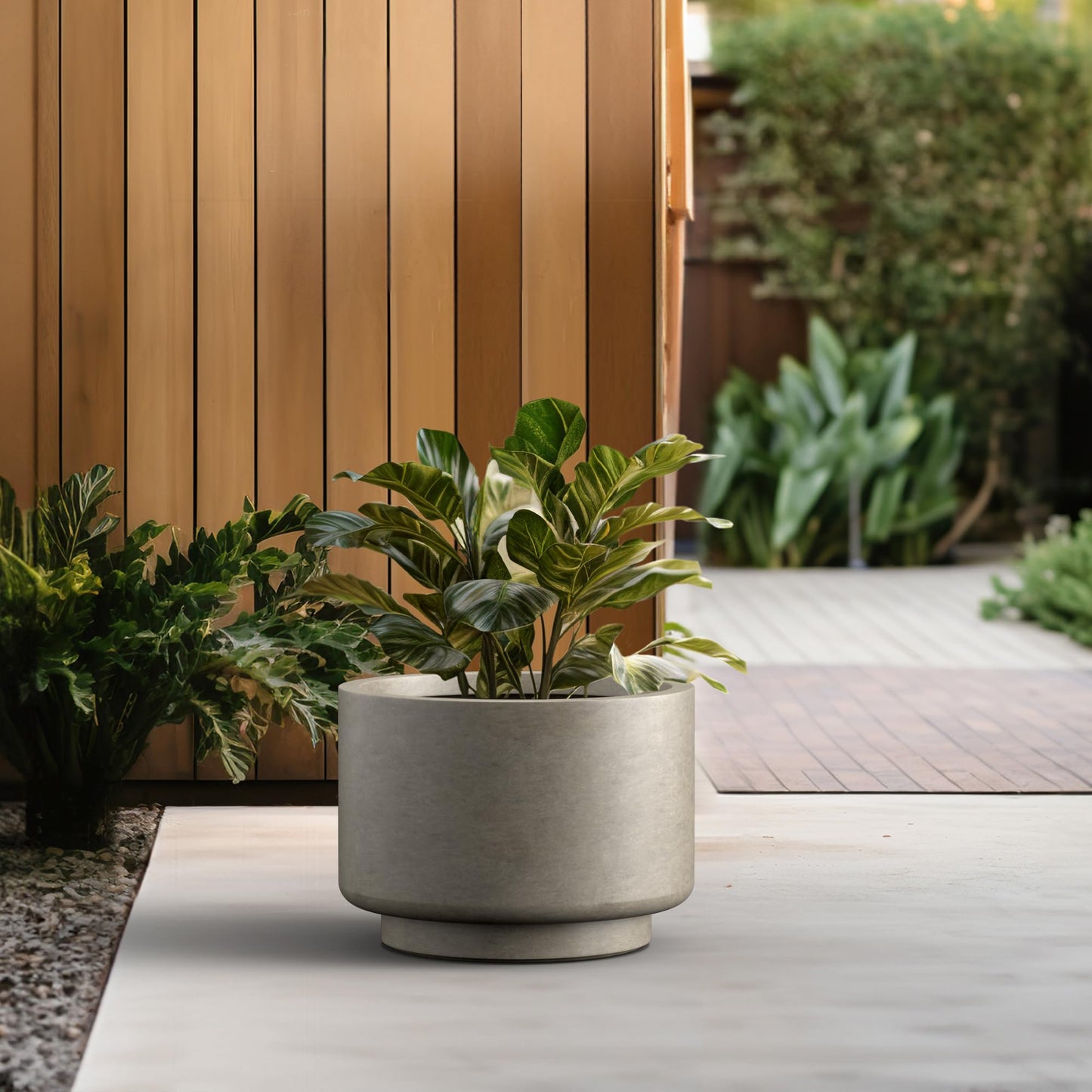 Kante 15.7 Inch Dia Concrete Planter, Weathered Concrete Finish with Painted Interior