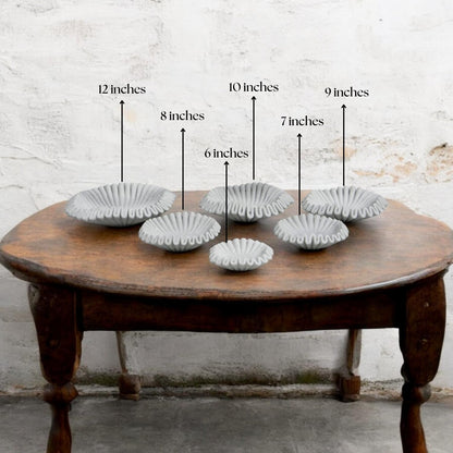 CRAFTFOBIA Marble Ruffle Bowl Handcrafted Decorative ScallopBowls - Antique Catchall Jewelry Dish Fruit Organizer for Home & Kitchen (6 inches)