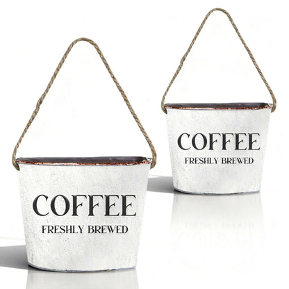 Lukpanda Coffee Bar Decor - 2 Pcs Rustic Farmhouse Wall-Mounted Planters, Decorative Flower Pots for Coffee Bar Walls, 6.2x5.5x4.3 Inches | Greenery Not Included