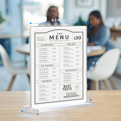 30 Pack Acrylic Sign Holder 8.5 x 11, Double-Sided Clear Sign Holder Plastic Stands for Display, T Shape Acrylic Table Sign Stands for Office Store Restaurants Wedding Party Decoration