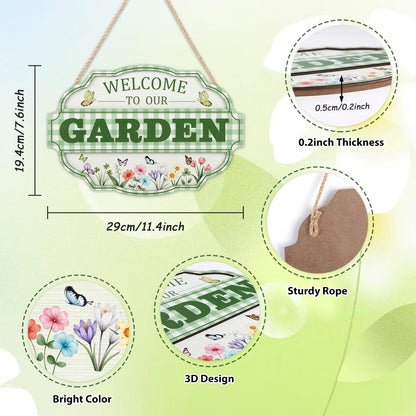 HOURIA 3D Welcome to Our Garden Wood Sign,(11.4”x8”) Gardening Greenhouse Decor, Gardening Sign, Flowers Butterfly Garden Decorations for Outside,Gardening Gifts,Gifts for Plant Lovers