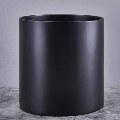 FaithLand 14 Inch Fiberstone Planter - Lightweight Modern Cylinder Plant Pot with Drainage Hole & Plug, Indoor Outdoor Use, Matte Black