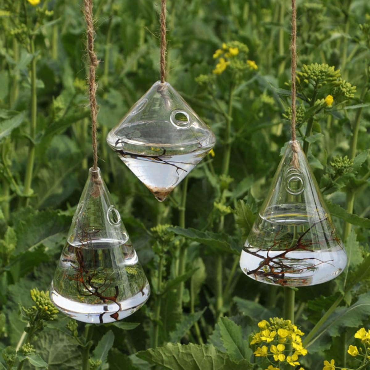 NUSITOU Geometric Glass Wall Hanging Vase Set of 3 Hydroponic Glass Containers Terrarium Flower Pots for Home Décor and Wall Mounted Plant Propagation