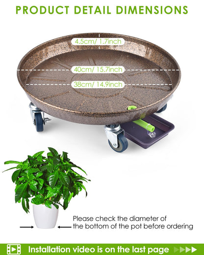 PACETAP 2Pack 15.7'' Large Plant Stand with Lockable Wheels, Heavy-Duty Plant Caddy with Casters for Indoor and Outdoor, Round Rolling Plant Stands Garden Pot Mover to Carry Potted Flower Pot