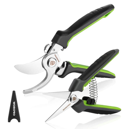 WORKPRO Garden Pruning Shears 2 Pack, 8.5" Bypass Pruning Shears and 6.25" Straight Garden Flower cissors, Garden Clippers Hand Tools for Cutting Flowers, Trimming Plants, Picking Fruits