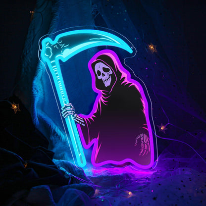 Grim Reaper Neon Sign with Scythe, Dimmable LED Skeleton Neon Light for Wall Decor, Gothic Room, Man Cave, Bar, Game Room Decor Gifts
