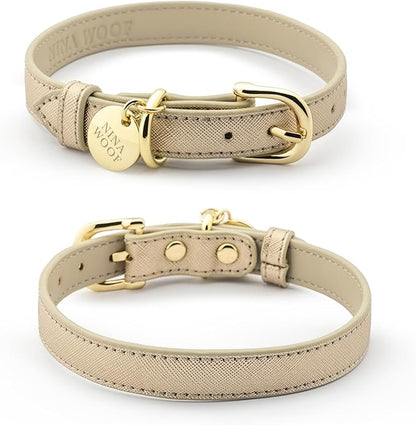 Rio Dog Collar Saffiano Vegan Leather Color Gold Size S