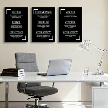 YSPCSUN Triptych Wall Decor Inspirational Posters for Office, Black White Discipline Consistency Quote 3 Panel Canvas Prints for Home Office Dorm Classroom, 48x24 Inch Display