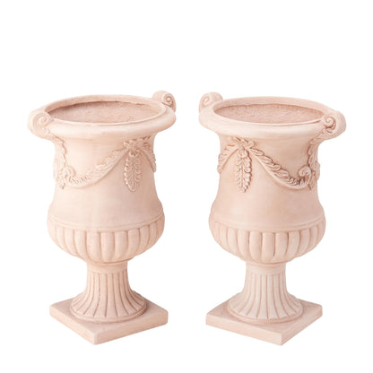 Christopher Knight Home Gary MGO Round Planters Set of 2, Outdoor Flower Pots with Floral Relief Carvings, Classical Garden Urn with Drainage Hole, Patio Urn Planters for Garden, Terracotta