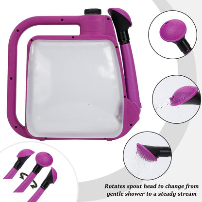 6L-Purple Foldable Watering Can with Rotating Nozzle & Long Spout for Plants, Indoor Outdoor Gardening, Clear Plastic