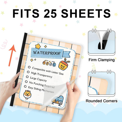 TOTiyea 40 Pack Clear Report Covers with Sliding Bars, 5mm (40 Sheet Capacity) Black Sliding Bar File Folders, for Letter Size