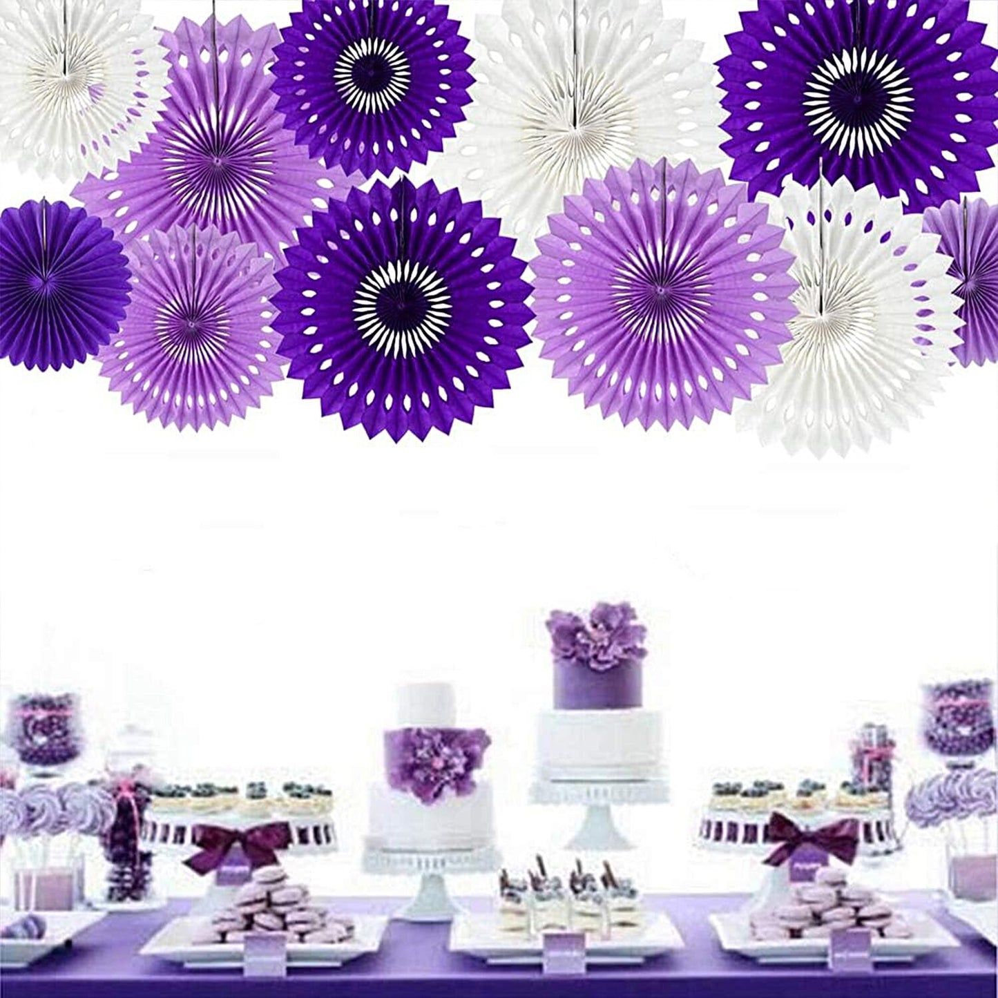 Purple White Hanging Honeycomb Round Paper Fans Halloween Decoration Kit for Baby Boy Shower Birthday Wedding Under The Purple Theme Photo Booth Backdrops Paper Party Supplies 11 Count