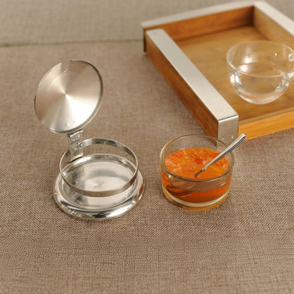 Stainless Steel Salt Cellar with Spoon & Lid, Heavy Duty Salt Container for Countertop, Seasoning Storage Jar for Sea, Kosher, Pepper, Candy