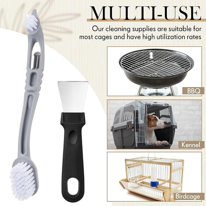 Teenyyou 2 Pack Bird Cage Cleaning Brush & Scraper Set - Stainless Steel Bird Droppings Removal Tool, Long Handle for Parrot Cages, Pet Cages & Perch