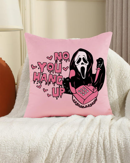 20x20 Inch Pink Throw Pillow Cover - 'No You Hang Up' Funny Horror Ghost Design, Romantic Halloween Decor, Soft Pillowcase for Sofa, Bedroom, Car, Birthday Party Supplies
