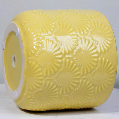 Xiaan Jiaju Boho Embossed Ceramic Planter, 6.7 Inch Contemporary Flower Pot for Indoor Plants, Bohemian Chic Decorative Glazed Plant Pot with Fan Texture, Butter Yellow