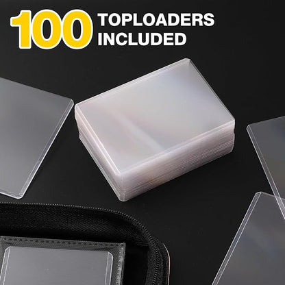 Toploader Binder, Holds 160 Toploaders, 100 Toploaders INCLUDED, 4-Pocket PU Cover Top Loader Binder for 3" x 4" Rigid Toploader, Ringless Double-Sided Toploader Card Binder for TCG, Sport Cards
