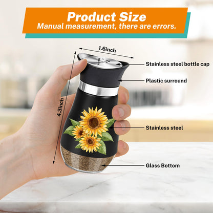 Sunflower Salt and Pepper Shakers Set - 4oz Farmhouse Kitchen Gadget and Accessories Sunflower Gifts for Decor Cooking Table,Housewarming,Thanksgiving,Christmas (Black + White)