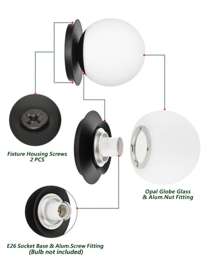 Hanaloa Wall Sconces, 1 Light Modern Globe Sconce in Matte Black, Wall Light for Bedroom Bathroom Living Room & Hallway Vanity Lighting, Ceiling Light Fixture