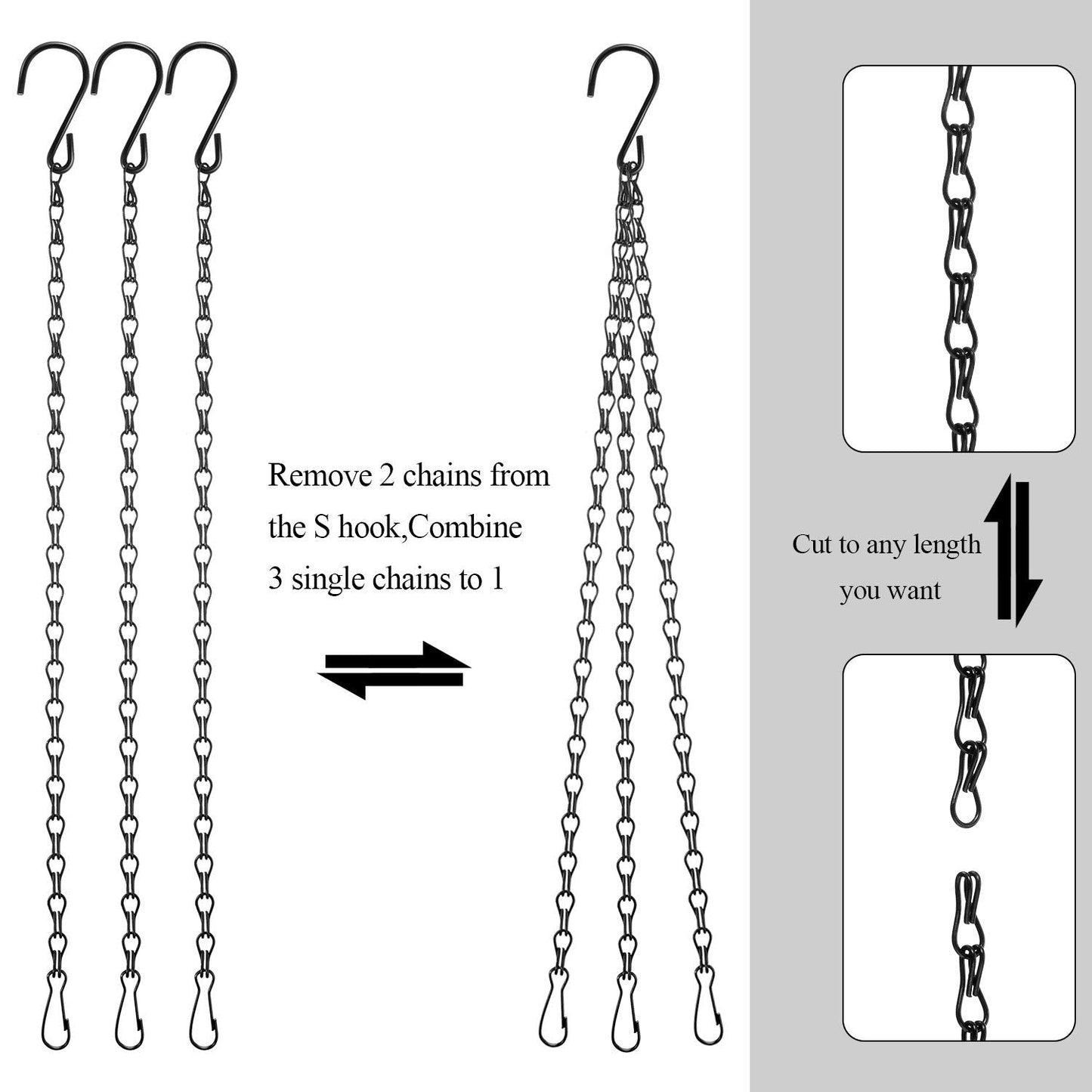 Hotop 8 Pcs Metal Hanging Chains with Ceiling Hooks, Garden Plant Hangers for Hanging Bird Feeders, Billboards, Chalkboards, Basket, Planters, Lanterns, Wind Chimes, Chain Hook DIY(16.38 Inch,Black)
