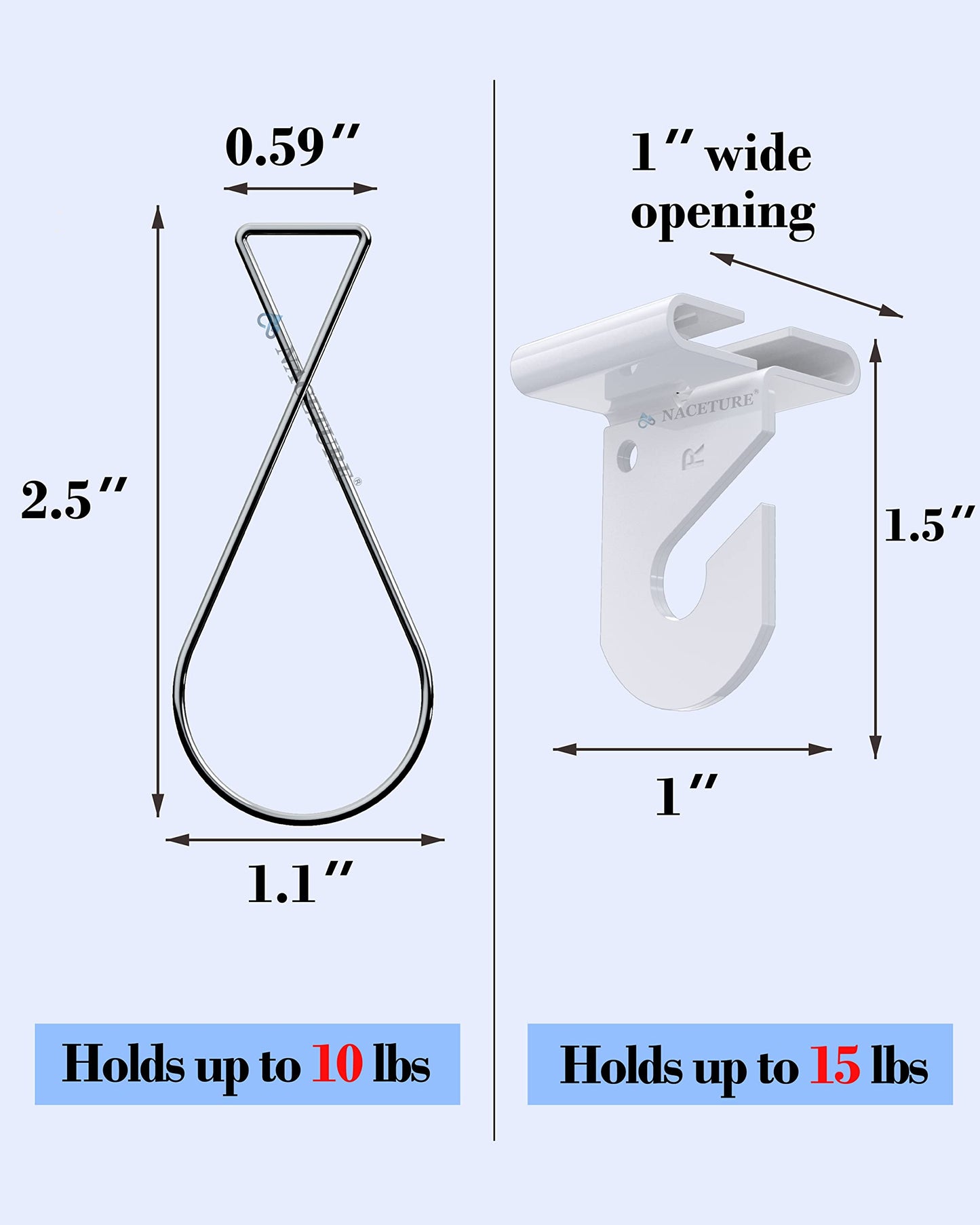 NACETURE 75 PCS Drop Ceiling Hooks – 25 Heavy Duty Ceiling Hooks + 50 Clip-on Tile Hangers, No-Drill, Hold 15 lbs – for Hanging Lights, Decorations, Plants in Home, Office, Classroom