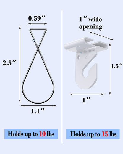 NACETURE 75 PCS Drop Ceiling Hooks – 25 Heavy Duty Ceiling Hooks + 50 Clip-on Tile Hangers, No-Drill, Hold 15 lbs – for Hanging Lights, Decorations, Plants in Home, Office, Classroom