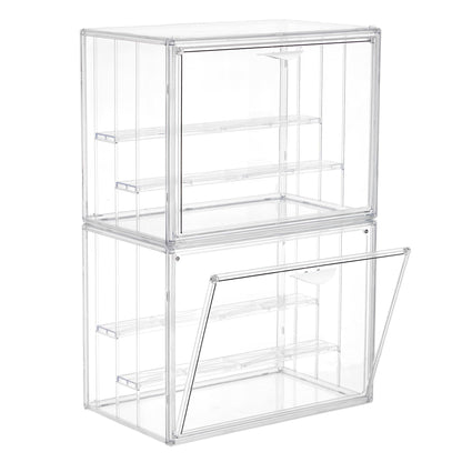 LXLXXL Acrylic Display Case for Collectibles 3 Layer Adjustable Figure Display Cases with Magnetic Door Clear Stackable Display Box for Figures Showcase 2Pack