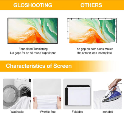 Outdoor Projector Screen with Stand, 120 inch Portable Projector Screen Stand with Elastic Rope Bar, Indoor 16:9 4K HD Wrinkle-Free Front Rear Projection Screen with Carry Bag for Movie Night Camping