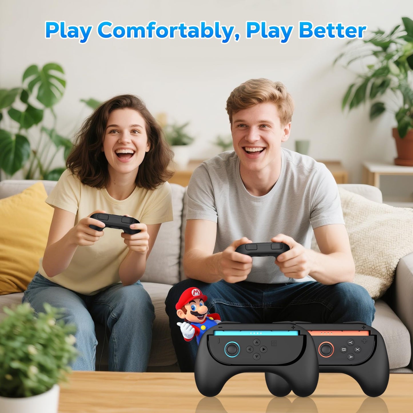 MoKo Hand Grips for Nintendo Switch 2 Joy-Con, Ergonomic Joy-Con Controller Accessories for Switch 2 2025, Slip and Wear-Resistant Comfort Handles, Black, 2 Pack