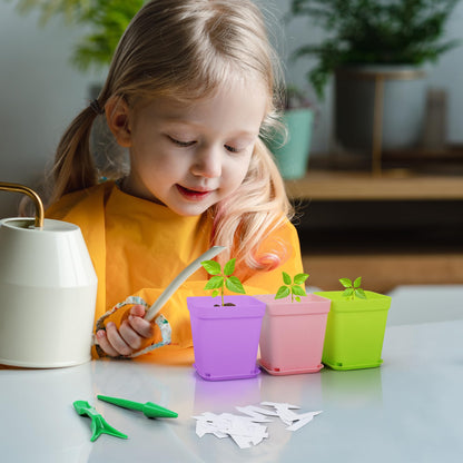 Hahood 160 Pieces Square Flower Plant Pots 3 Inch Flower Seedling Nursery Pots with Pallet Colorful Mini Plastic Planters with Labels and Tools for Room, Garden, Office and Balcony, 8 Colors