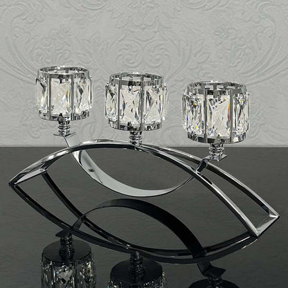 KEHAIL 3 Arms Crystal Candle Holders, Arch Candlestick Table Candelabras Centerpieces for Wedding, Dinning Room, Cabinet Ornaments, Home Decoration， Gift (3-arm Arched, Silver)