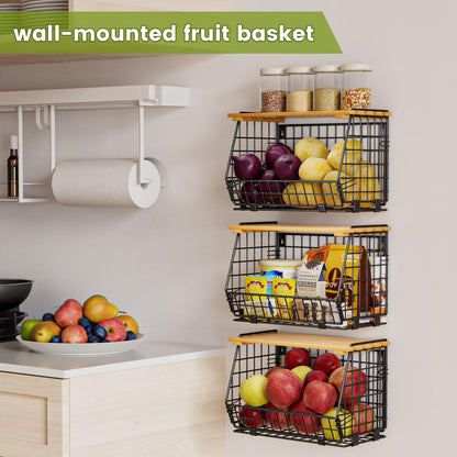 GGIU Wire Fruit Basket for Kitchen Storage: Hanging and Counter Basket for Vegetable Produce - Potato and Onion Storage for Pantry 3 Pack