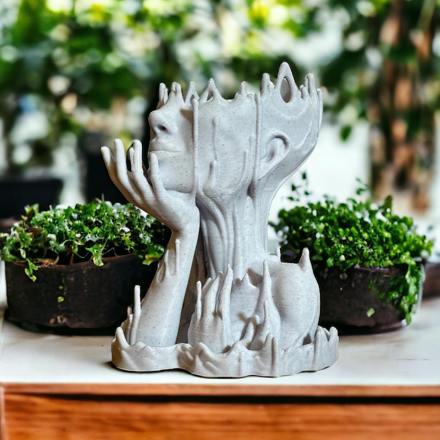 Woman Head Planter face Flower Pot Melted Sculpture Art Girl Succulent Plant Lover/with-Drainage Hole houseplants and drip Tray Included [Marble Stone Color]