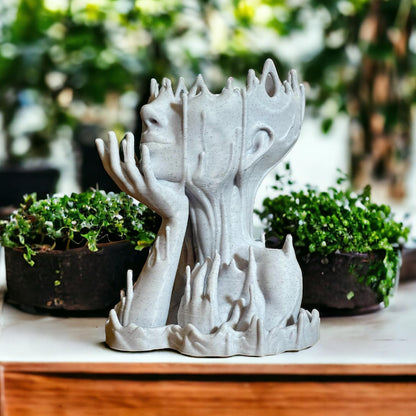 Woman Head Planter face Flower Pot Melted Sculpture Art Girl Succulent Plant Lover/with-Drainage Hole houseplants and drip Tray Included [Marble Stone Color]