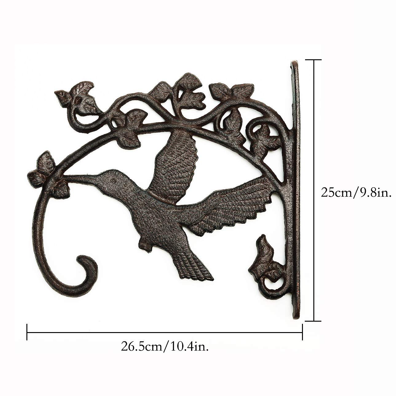 Sungmor Cast Iron Plant Hanger Wall Hooks, Heavy Duty Hanging Basket Brackets, Hummingbird Shape & 10.4 inch & 2PC Brown, Decorative Wall Hangers for Planters Lanterns Bird Feeders Houses Wind Chimes