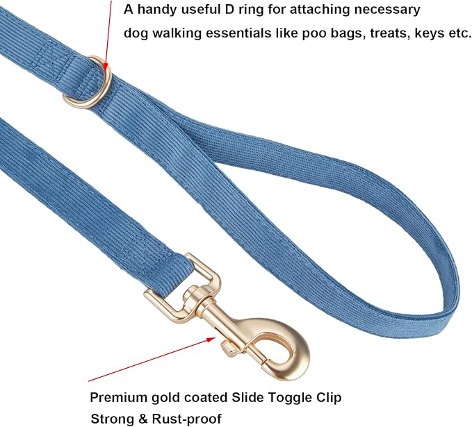 Soft Corduroy Dog Collar and Leash Set Adjustable Durable Dog Collars with Metal Buckle and Lead for Small Dogs,Royal Blue
