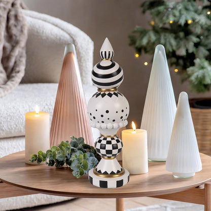 Bechivie Black and White Checkered Decor, 15 Inch Large Resin Halloween Christmas Modern Sculpture, Holiday Indoor Table Centerpiece Mantel Office Desk Shelf Season Decorations for Home