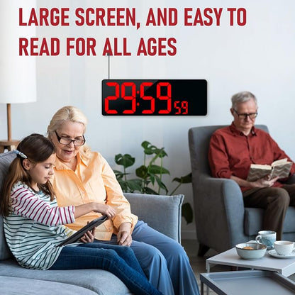 TXL 17.2'' Bluetooth Large LED Digital Wall Clock, Large Display Date and Temperature,Count Up/Down Timer Clock with Remote Control, Adjustable Brightness Alarm Clock for Home, Office, Gym, Elderly