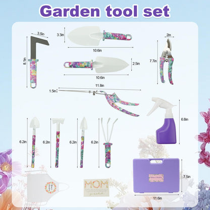 Gardening Gifts for Mom Kit with Purple Flower Print,Garden Hand Tool Set for Women Mothers Day Birthday Gift