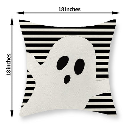 DAFENA Halloween Pillow Covers 18x18 Inch 2 Pcs Black Striped Cream Cute Spooky Ghost Fall Decor Throw Pillows Autumn Outdoor Seasonal Decoration Pillowcase Linen Cushion Cover for Couch Sofa