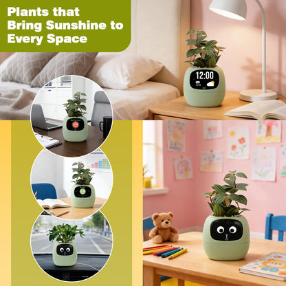 Smart Plant Pot with Visual Display – Soil Moisture, Water Level, Light & Battery Monitor, 80ml Self-Watering Reservoir, Supports 100+ Plants, Pomodoro Timer, Clock & Calendar-Green