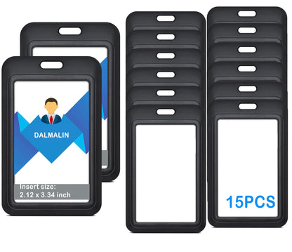15 Pack Sliding ID Badge Holder Vertical Hard Plastic Card Case Protector Pouch,for Office School ID Credit Cards Proximity Work Badge Sleeve Key Cards Driver's Licenses (Black)
