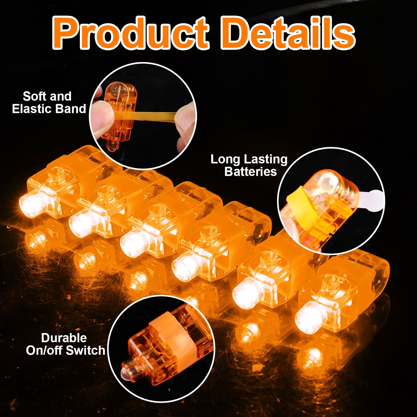 Mikulala 100pcs Finger Lights, Glow in the Dark Orange Flashlights Party Supplies, Halloween Party Favors for Kids, Goodie Bag Stuffers Classroom Prizes Carnival Birthday Concert Accessories